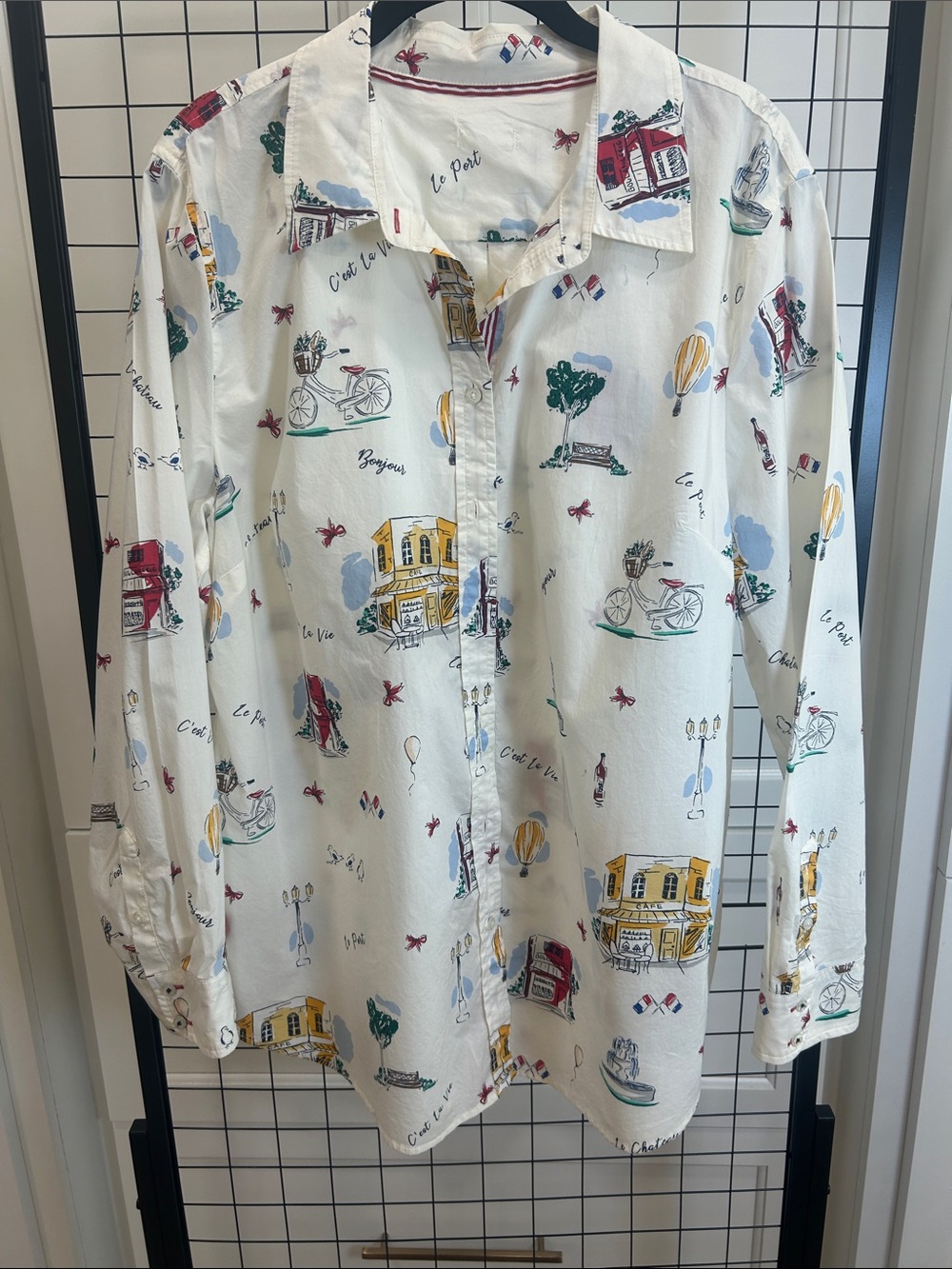 Vintage Paris Print Button Down Shirt